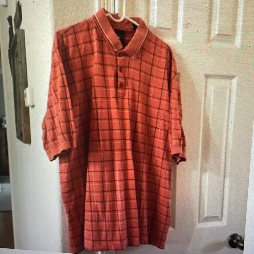 Pebble Beach burnt orange plaid polo Golf shirt XL